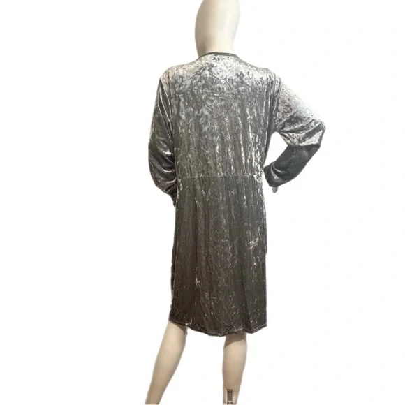 Silver Stretch Crushed Velvet Cocktail Party Midi Dress Ruched Waist, Sz12 - Picture 5 of 12